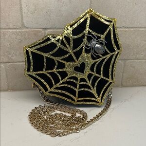 Spider Web Black and Gold Chain Bag